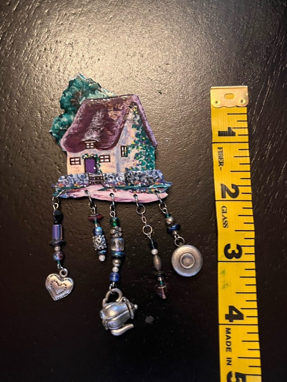 Vintage Hand Painted House Brooch with Dangling Charms - Picture 5 of 5